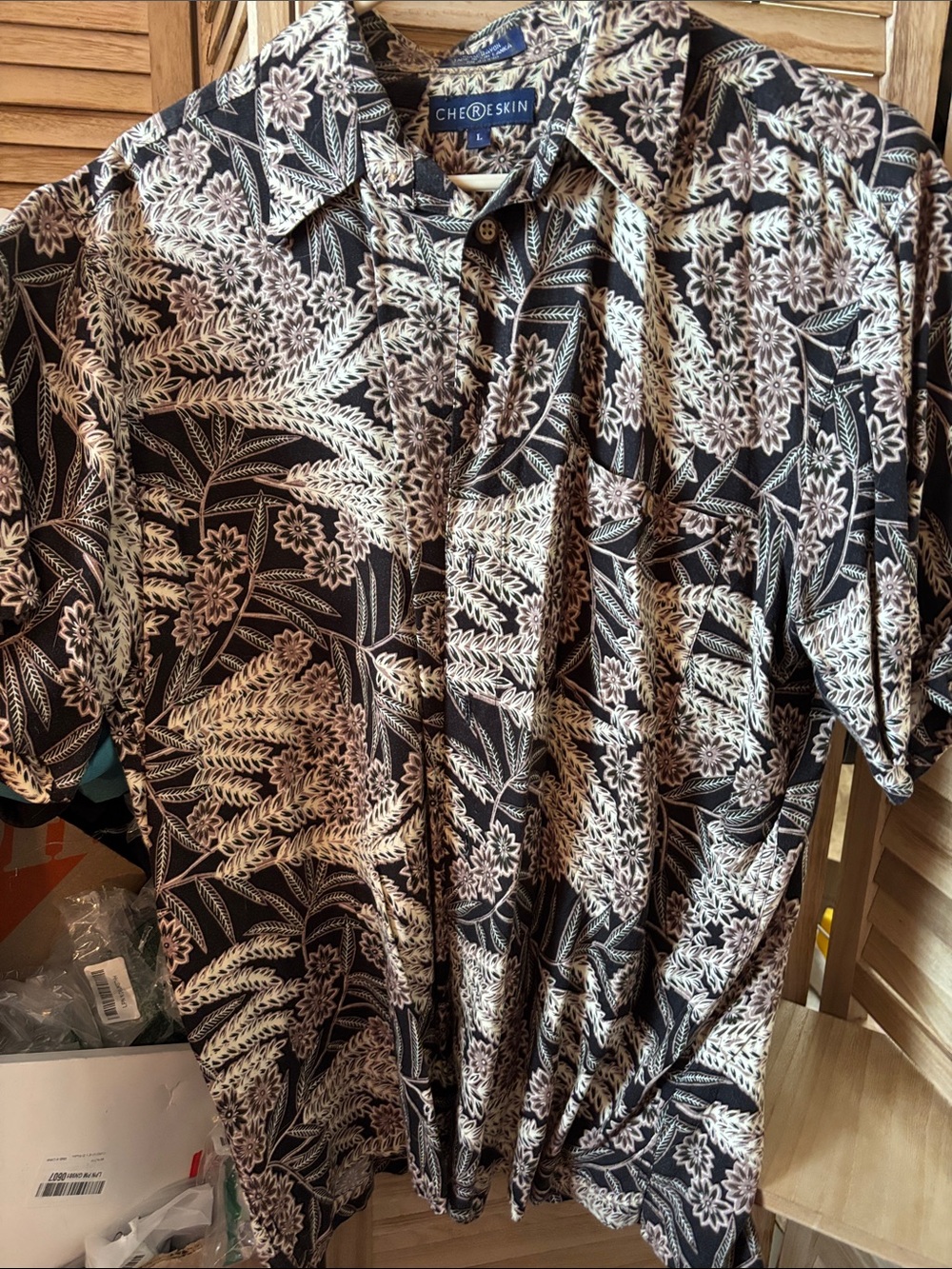 Men’s Chereskin Black Floral Short-Sleeve Button-Up Shirt Large